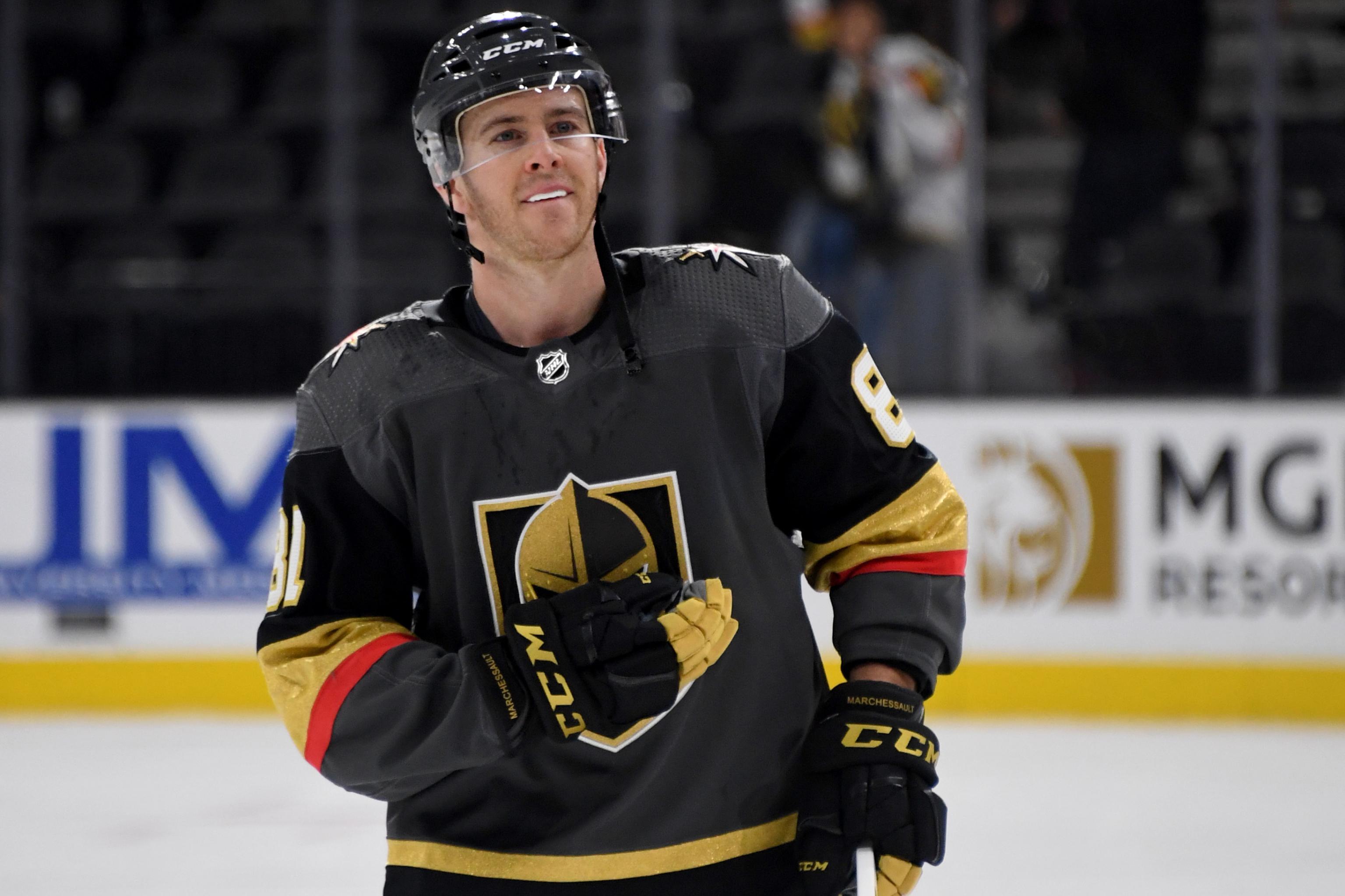 Vegas Golden Knights center Jonathan Marchessault (81) breaks out ahead of  Tampa Bay Lightning …